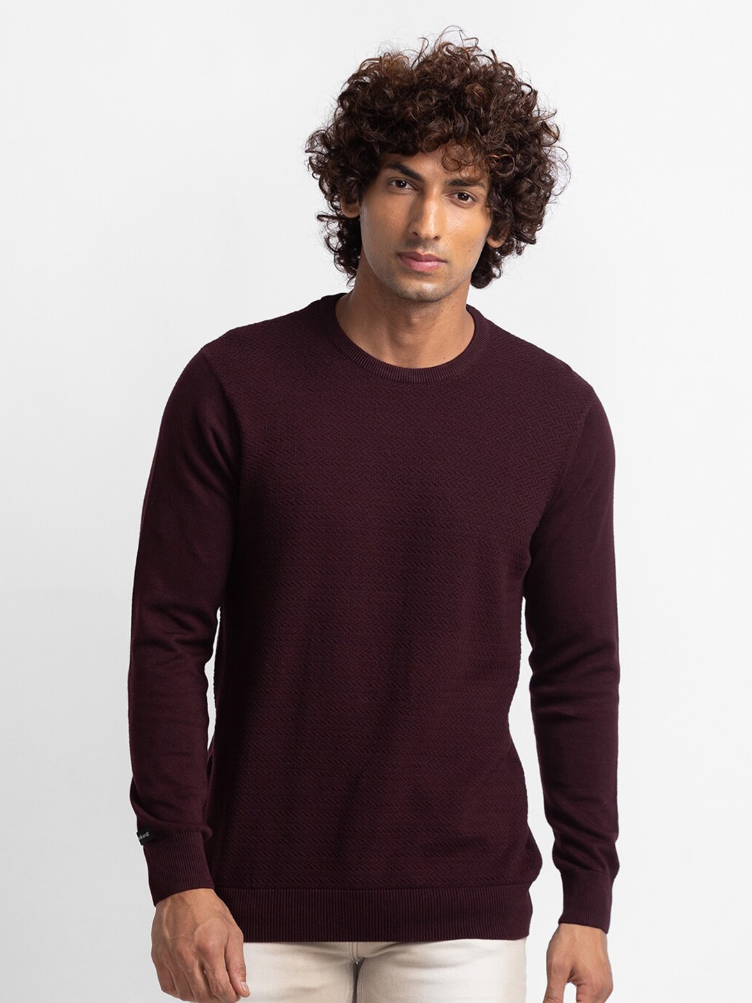 

SPYKAR Men Solid Full Sleeve Casual Cotton Sweater Pullover, Maroon