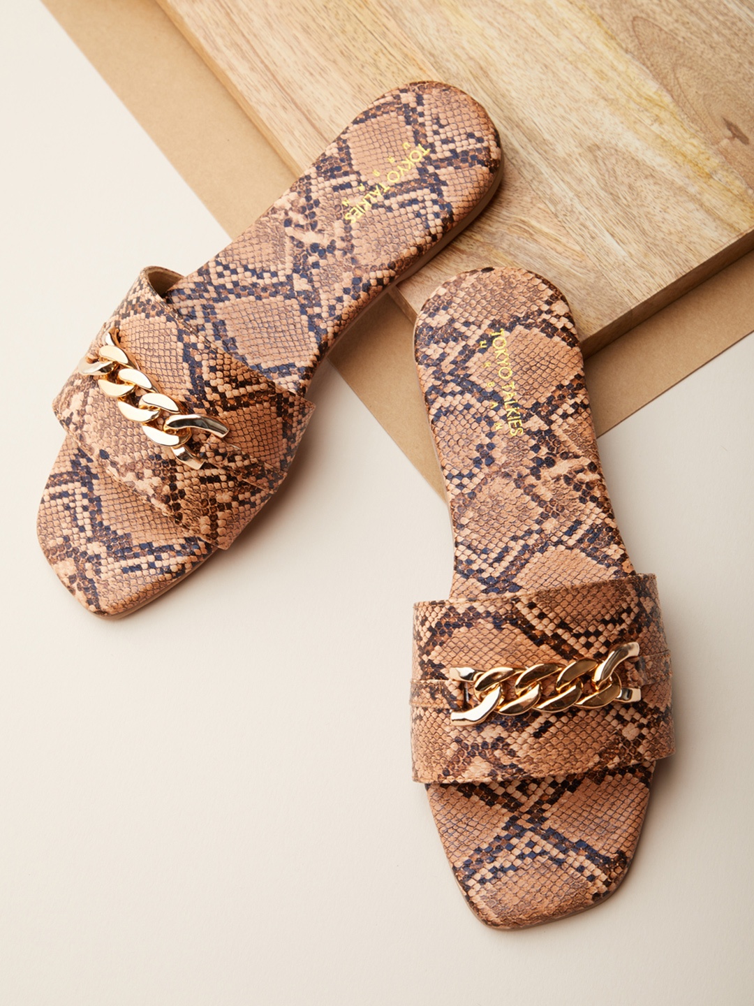 

Tokyo Talkies Women Beige Printed Open Toe Flats