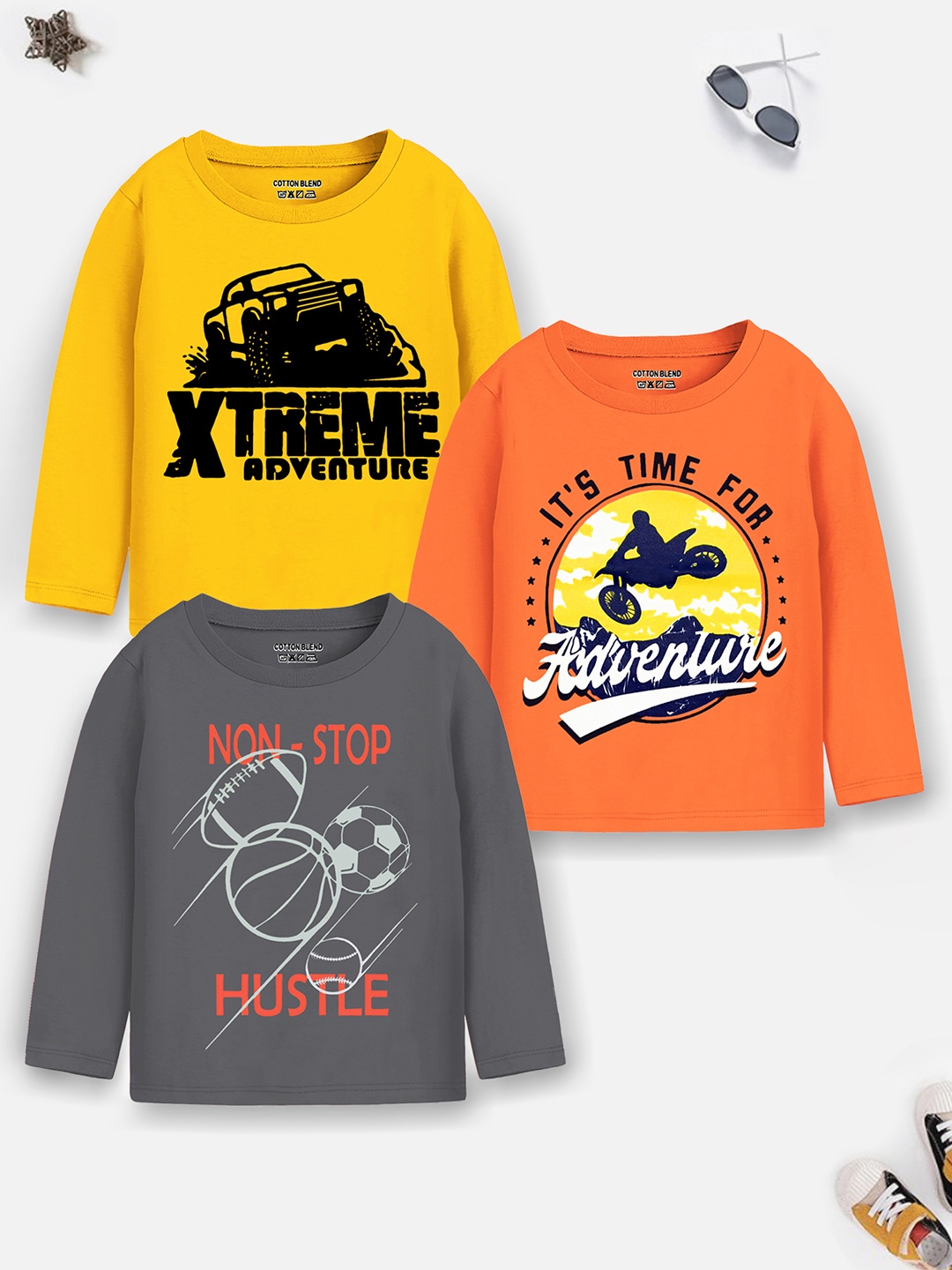 

Trampoline Boys Yellow & Orange Pack Of 3 Graphic Printed T-shirt