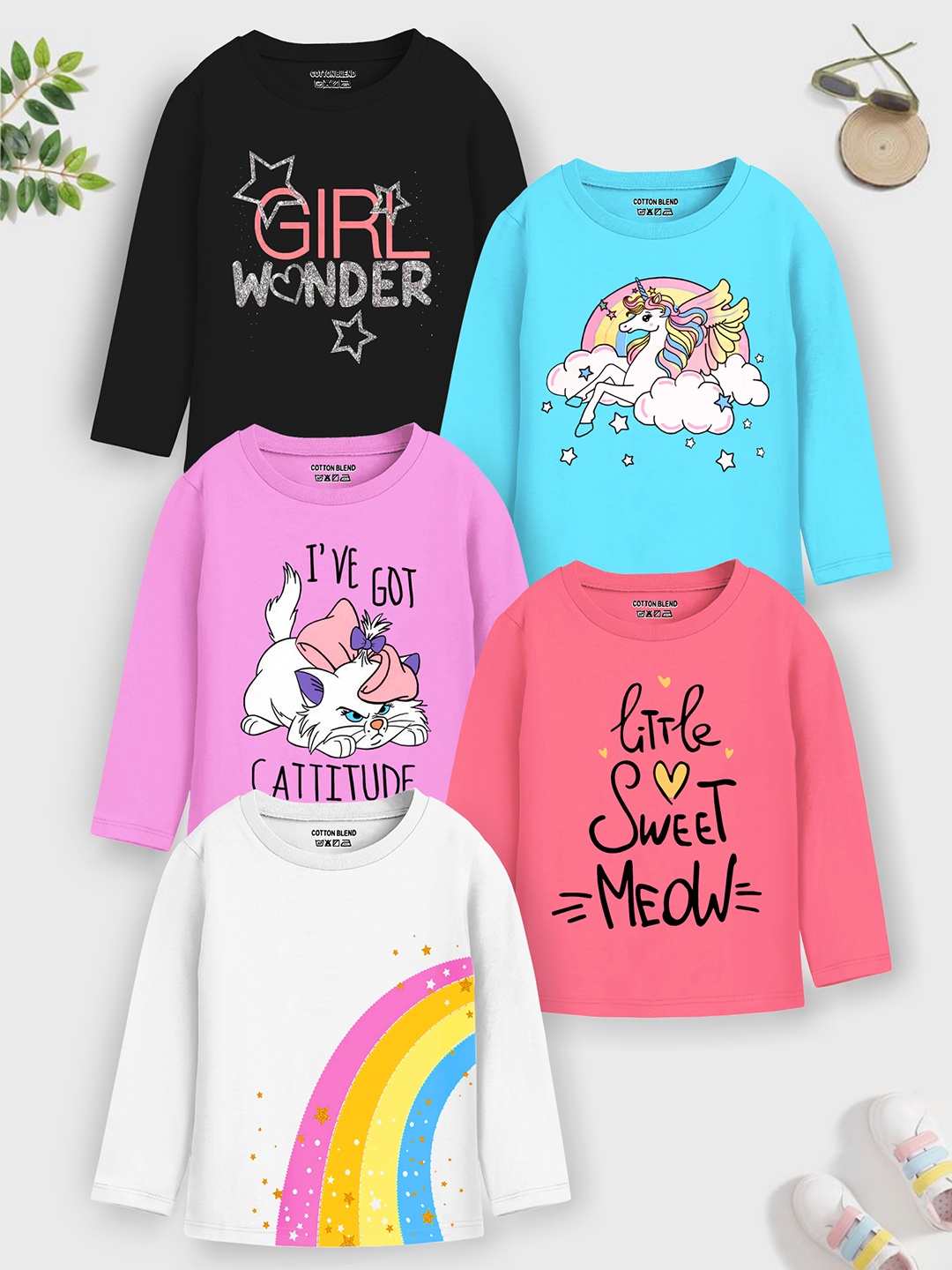 

Trampoline Girls Multicoloured Typography 5 Printed Applique T-shirt, Multi