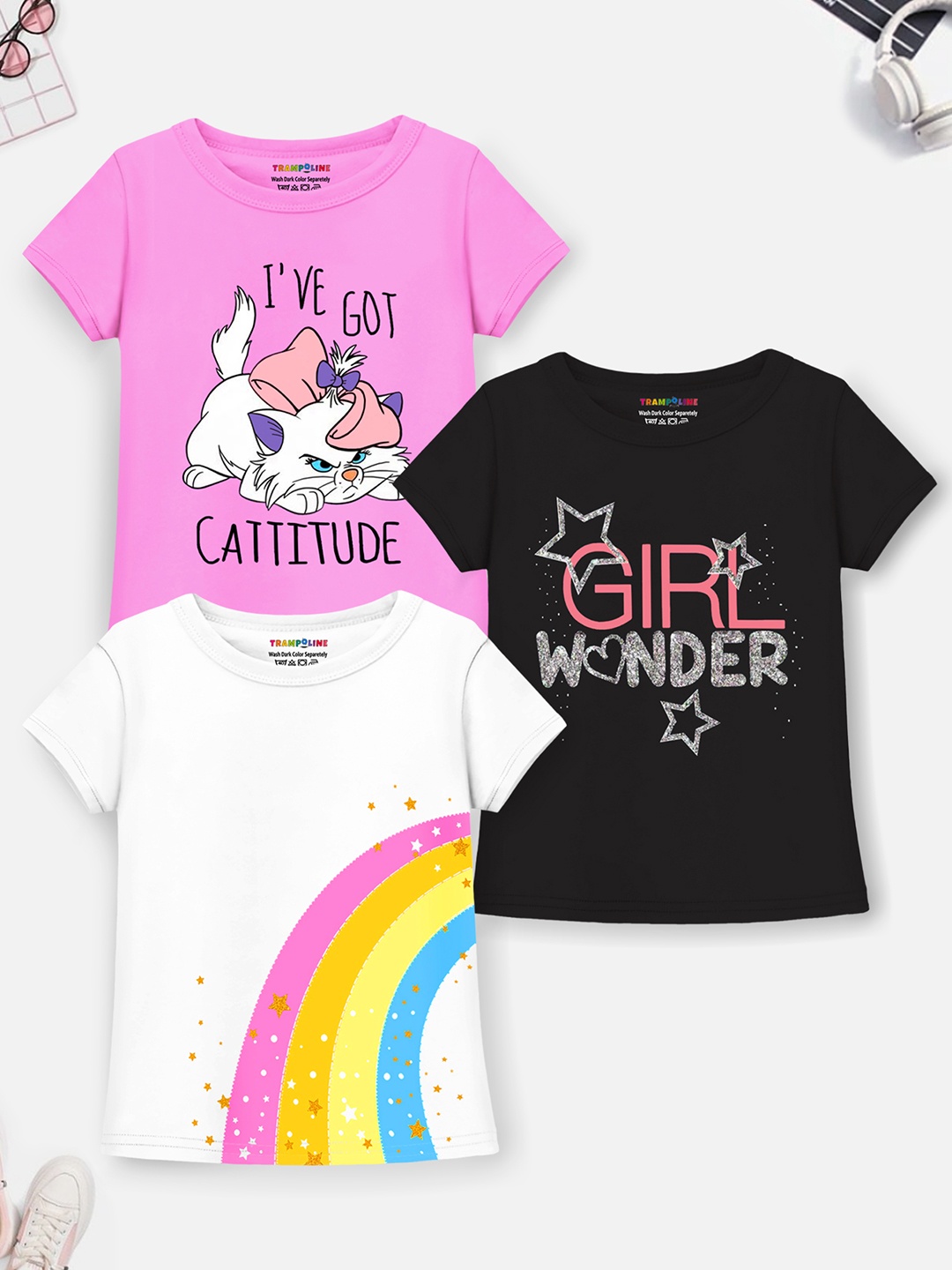 

Trampoline Girls White 3 Printed Applique T-shirt