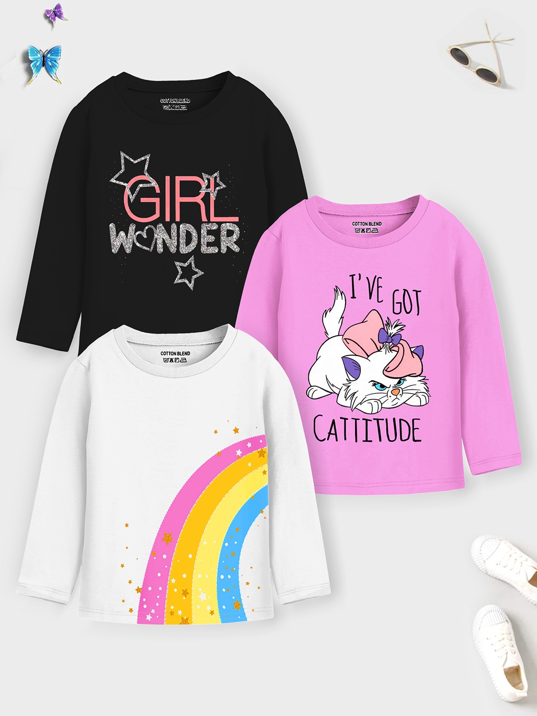 

Trampoline Girls Purple & White Pack of 3 Printed T-shirts