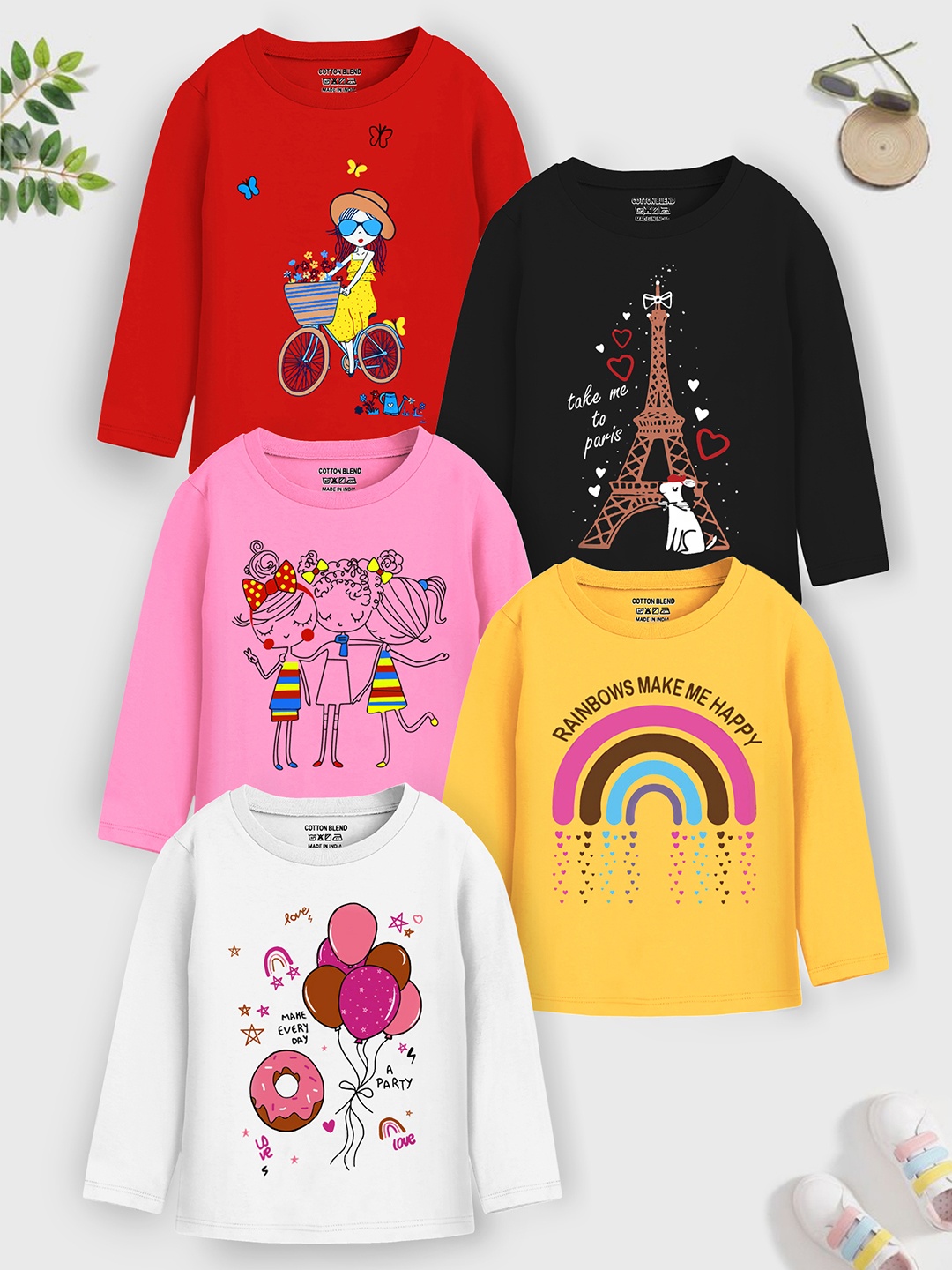 

Trampoline Girls Pack of 5 Graphic Printed T-shirts, Red