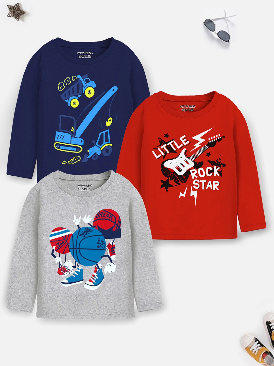 

Trampoline Boys Pack of 3 Red & Blue Graphic Printed T-shirts