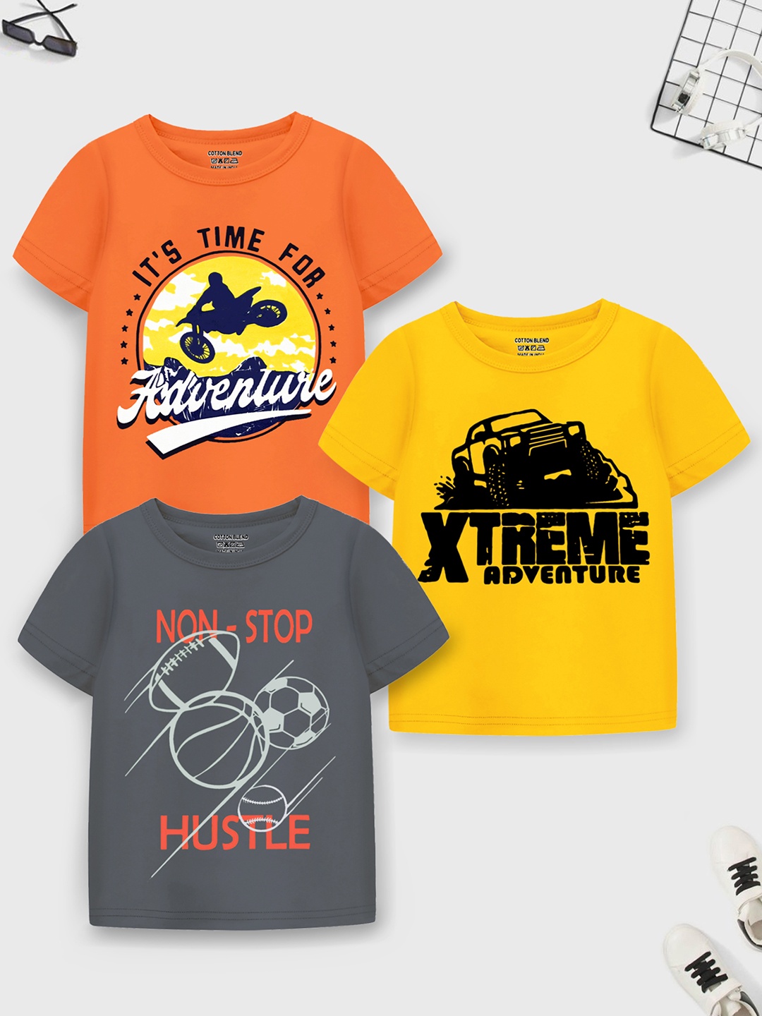 

Trampoline Boys Pack Of 3 Graphics Printed Cotton T-shirt, Orange
