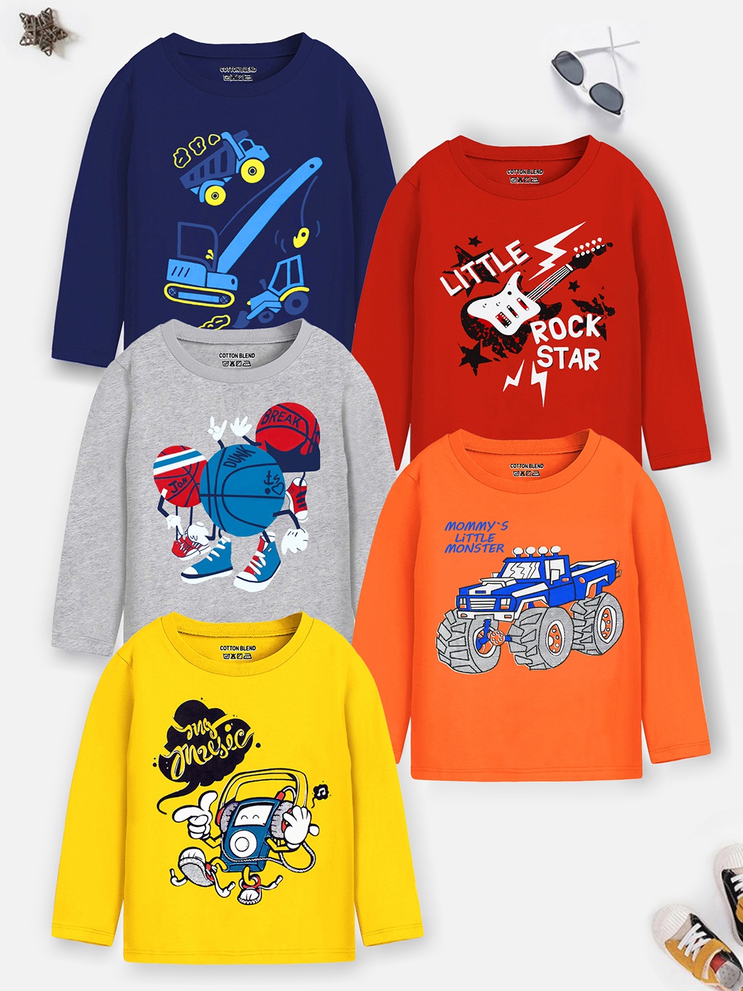 

Trampoline Boys Pack Of 5 Graphic Printed Cotton T-shirt, Orange