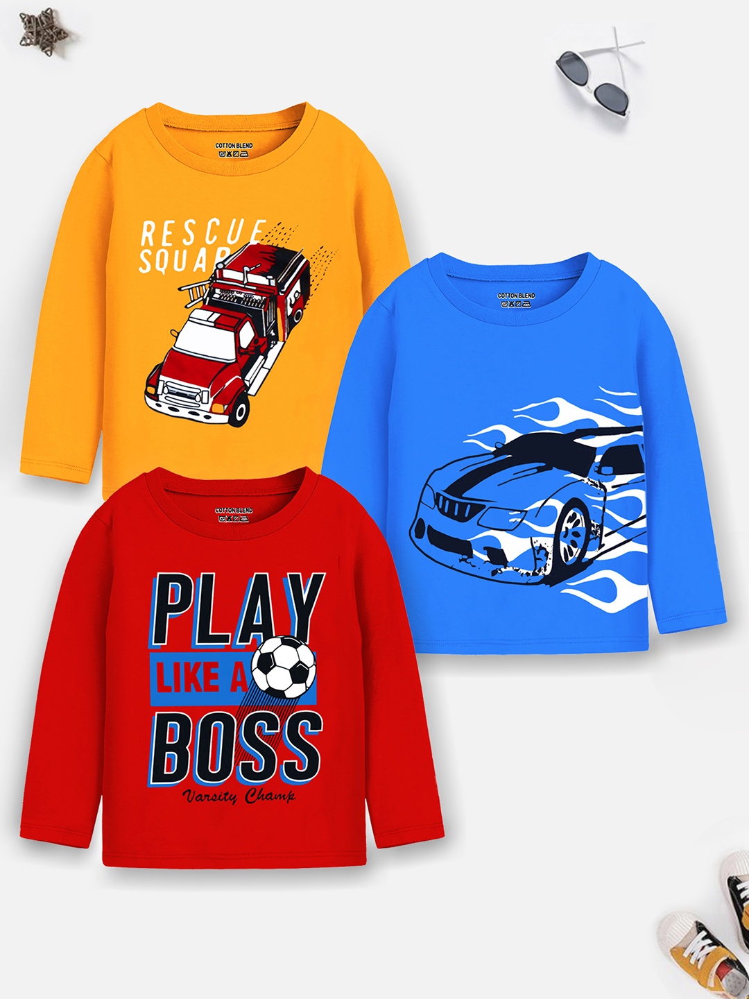 

Trampoline Boys Blue Pack Of 3 Printed T-shirt
