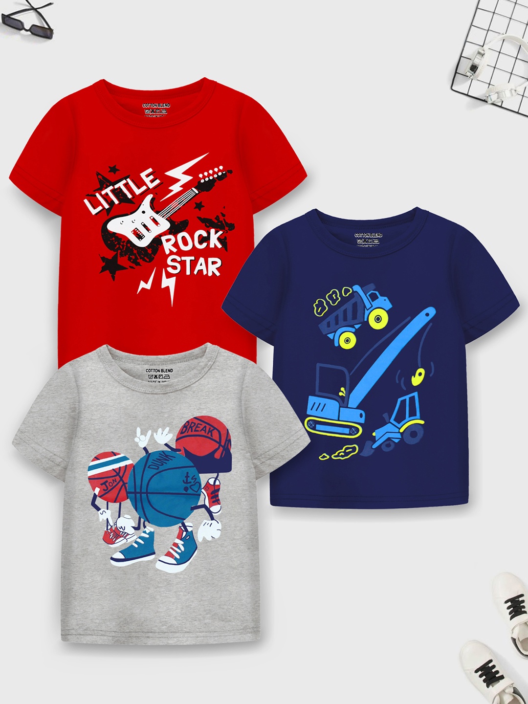 

Trampoline Boys Red & Blue Pack Of 3 Printed T-shirt