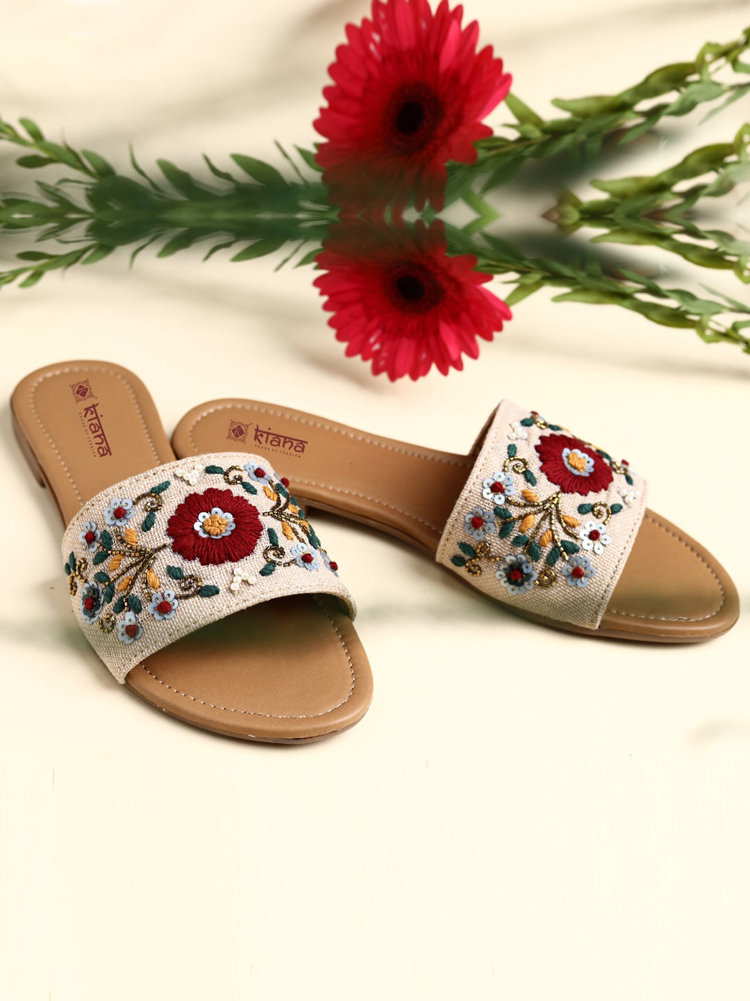 

Kiana House Of Fashion Women Beige Embroidered Open Toe Flats