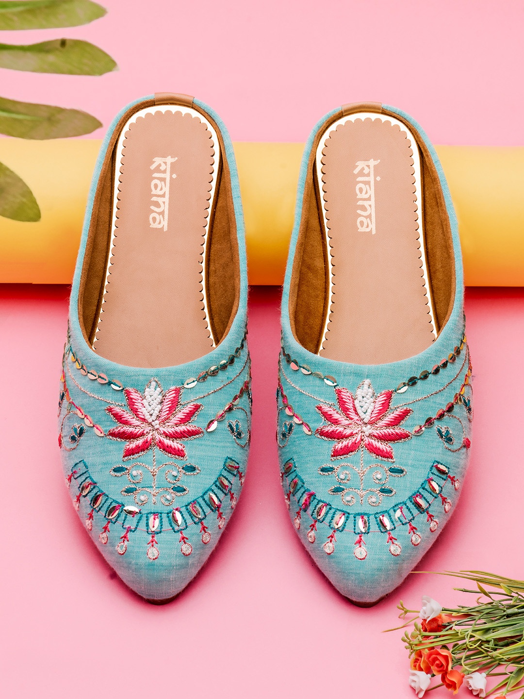 

Kiana Women Blue Embroidered Ethnic Mules Flats