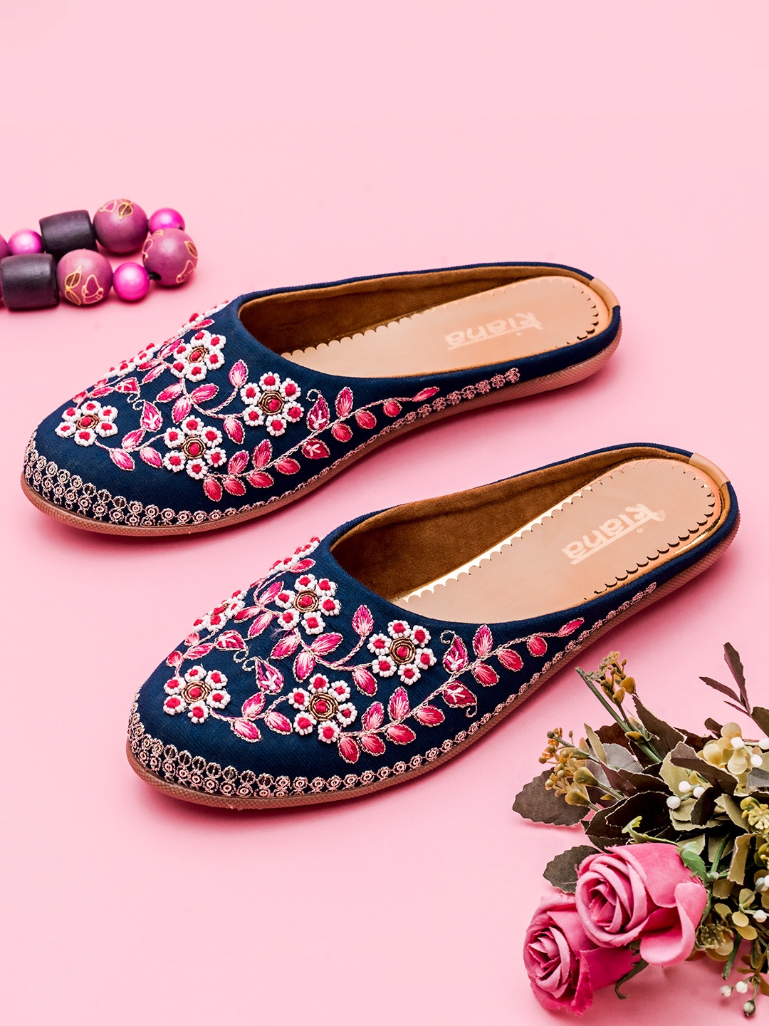 

Kiana Women Navy Blue Embroidered Ethnic Mules Flats