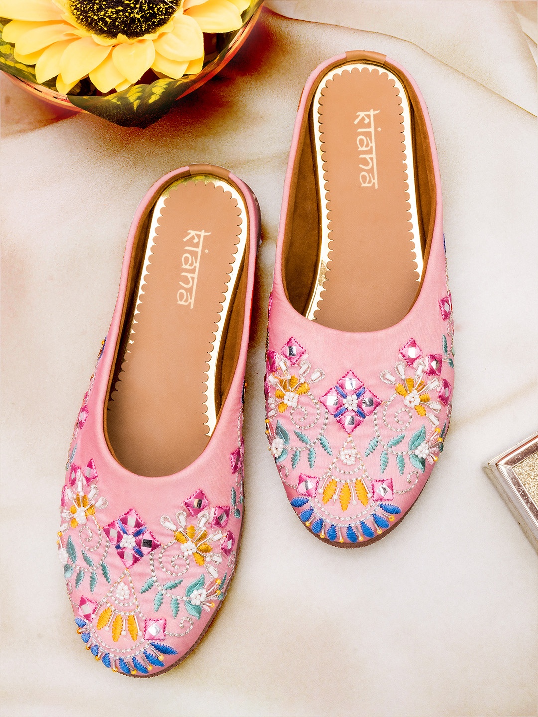 

Kiana Women Pink Embroidered Ethnic Mules Flats