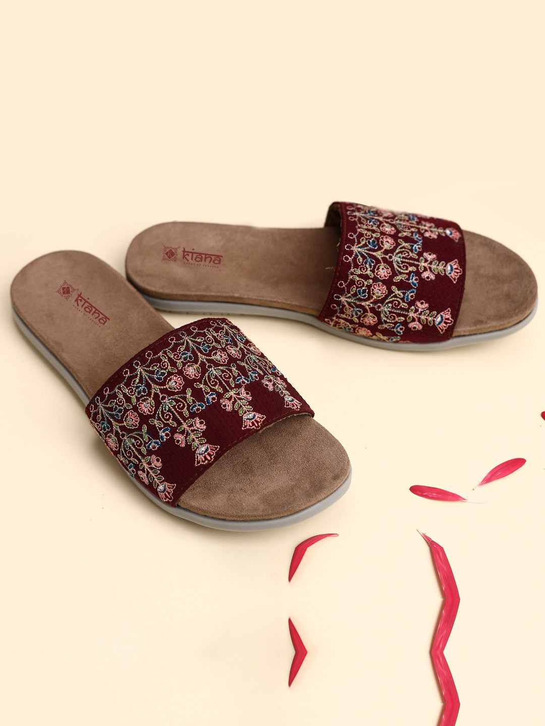 

Kiana Women Maroon Embellished Open Toe Flats