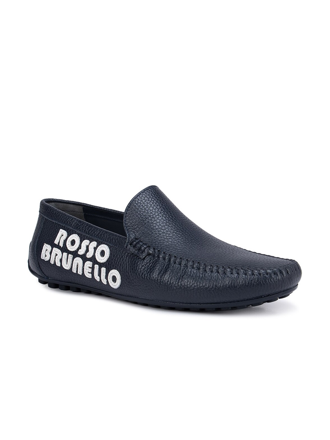

ROSSO BRUNELLO Men Navy-Blue Textured Slip-On Shoe
