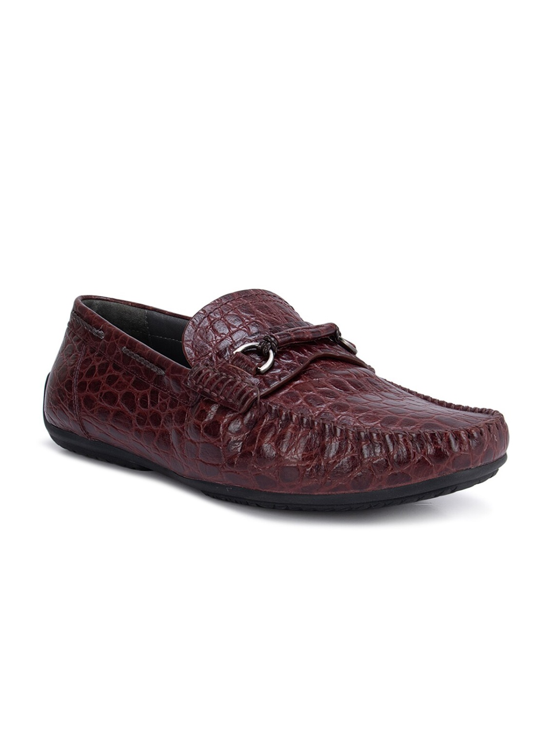 

ROSSO BRUNELLO Men Burgundy Textured Formal Loafers Shoes