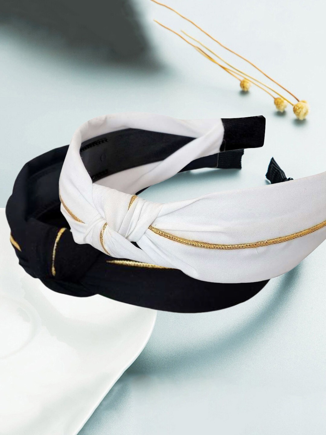 

OOMPH Women Set of 2 Embellished Hairband, White