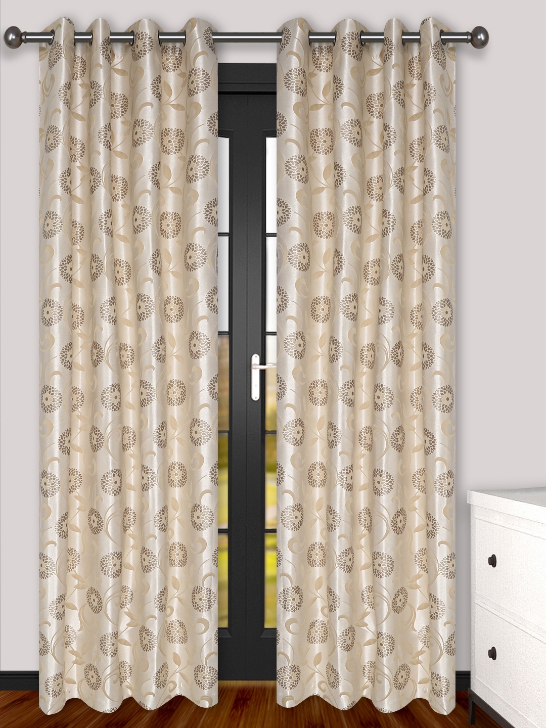 

S9home by Seasons Beige Set of 2 Room Darkening Door Curtains