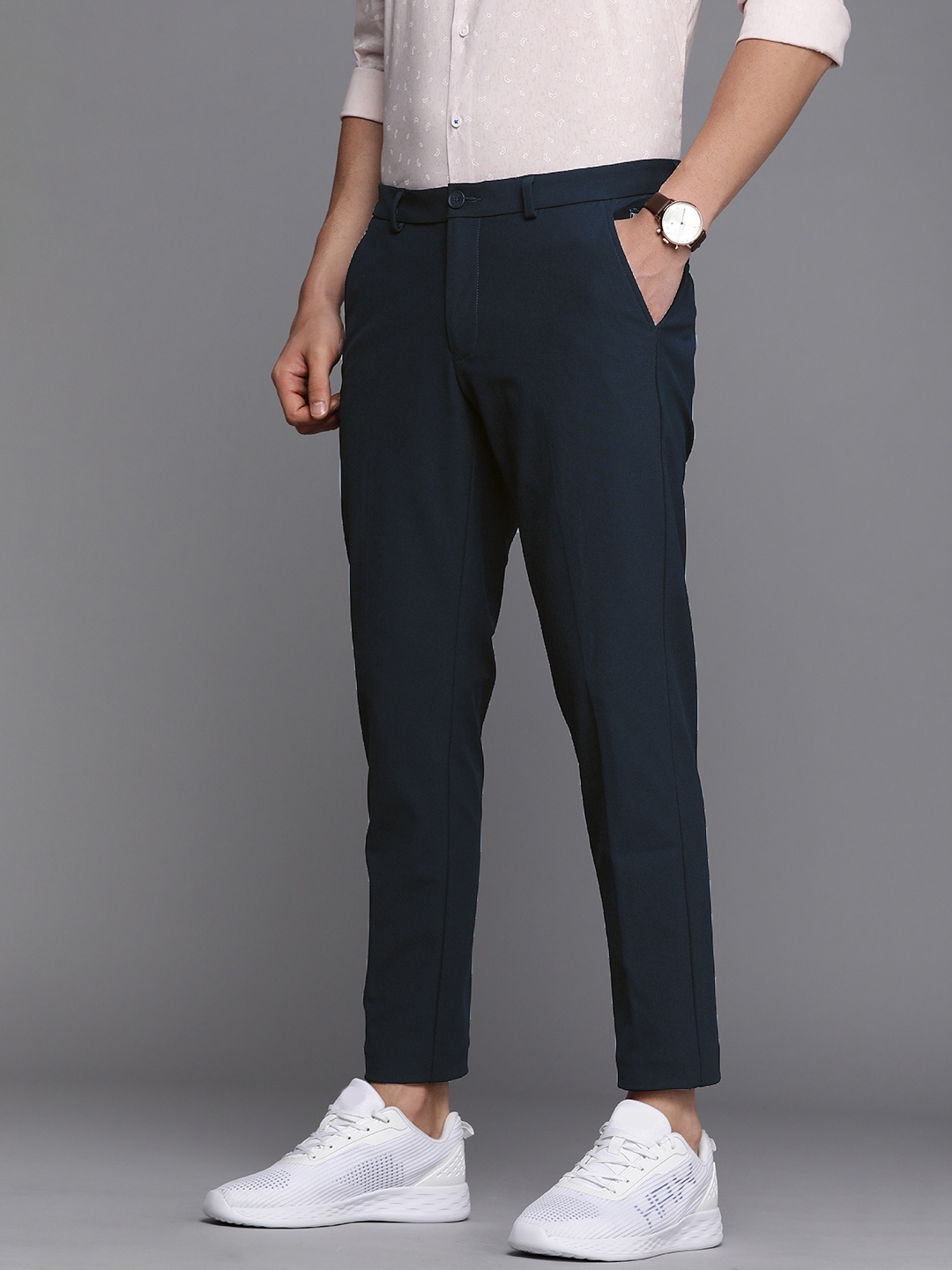 

Louis Philippe Ath Work Men Comfy Tapered Fit Low-Rise Trousers, Navy blue
