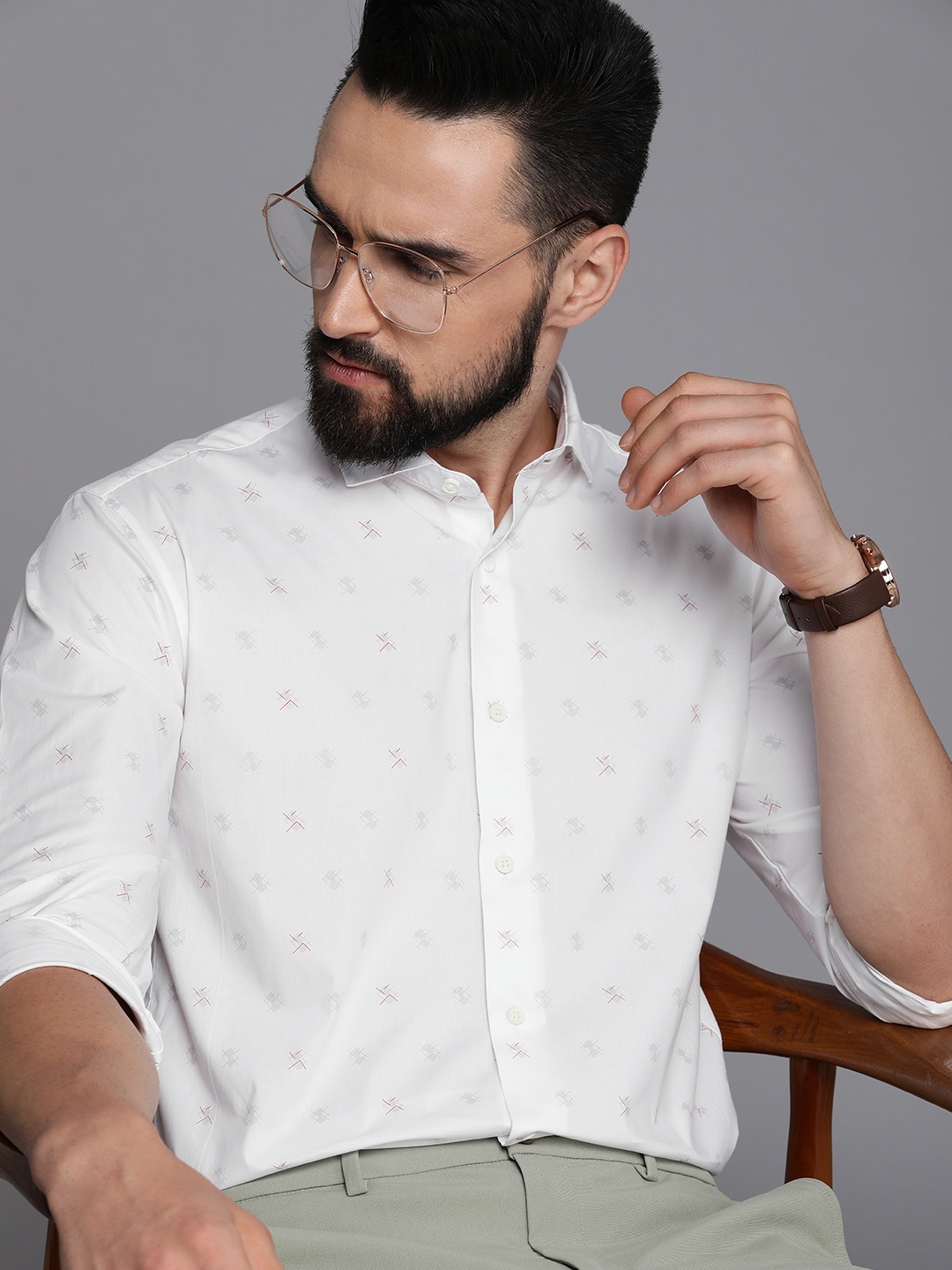 

Louis Philippe Ath Work Men Super Slim Fit Printed Smart Casual Shirt, White
