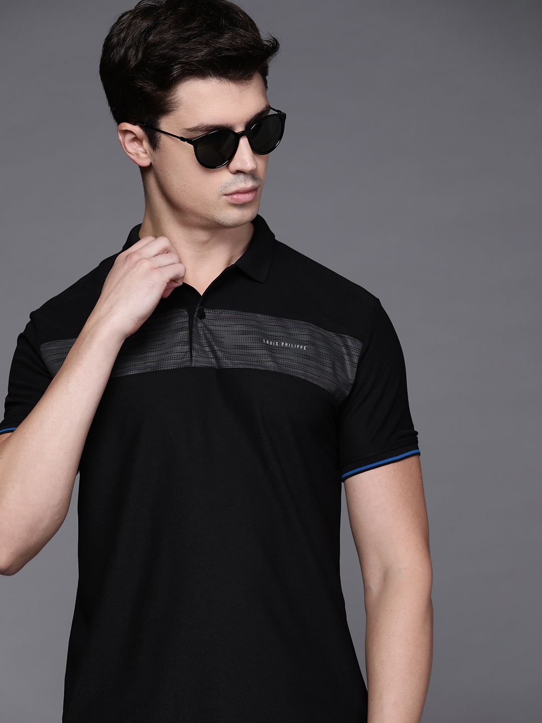 

Louis Philippe Ath Work Men Printed Polo Collar Slim Fit T-shirt, Black