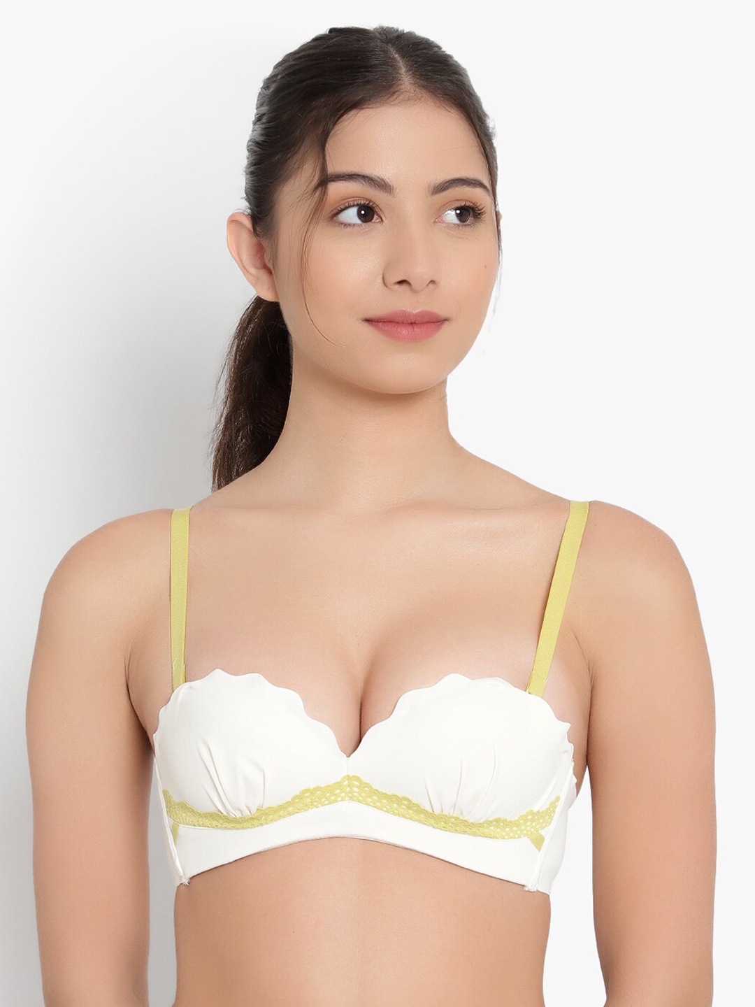 

PARKHA White & Yellow Colourblocked Bra Heavily Padded