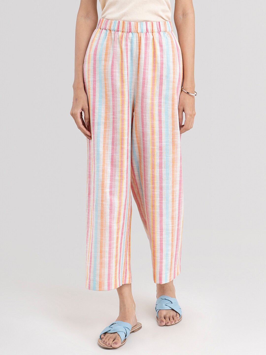 

Pink Fort Women Pink & Blue Striped Palazzos
