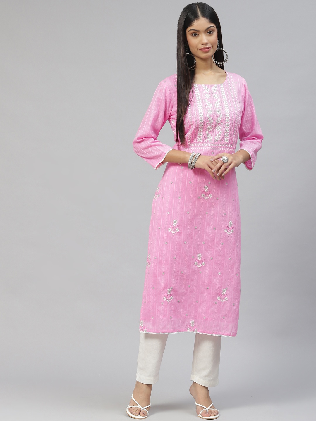 

Ramas Women Pink Floral Embroidered Cotton Kurta