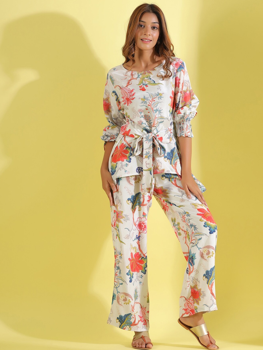 

JISORA Women White Printed Cotton Co-Ords