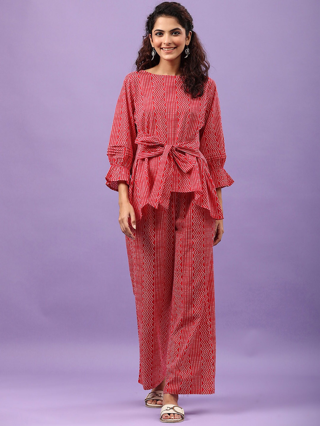 

JISORA Women Red Printed Pure Cotton Co-Ords