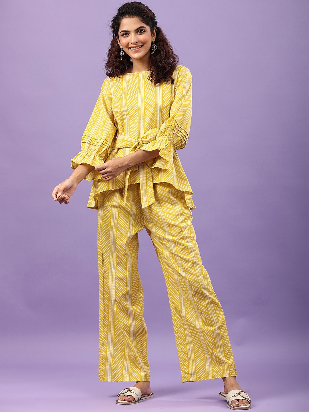 

JISORA Women Yellow Printed Pure Cotton Co-Ords