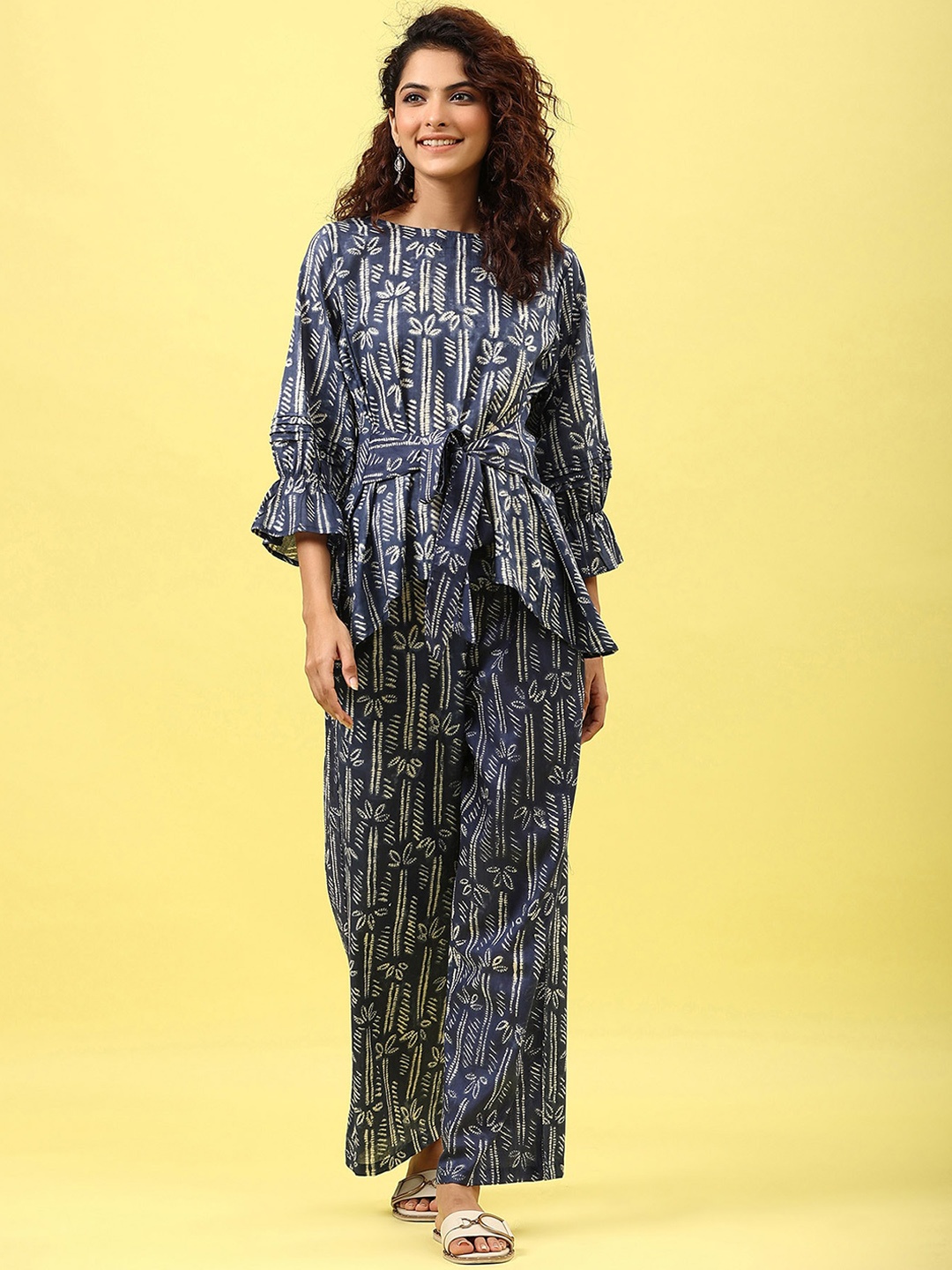 

JISORA Women Blue Printed Pure Cotton Co-Ords