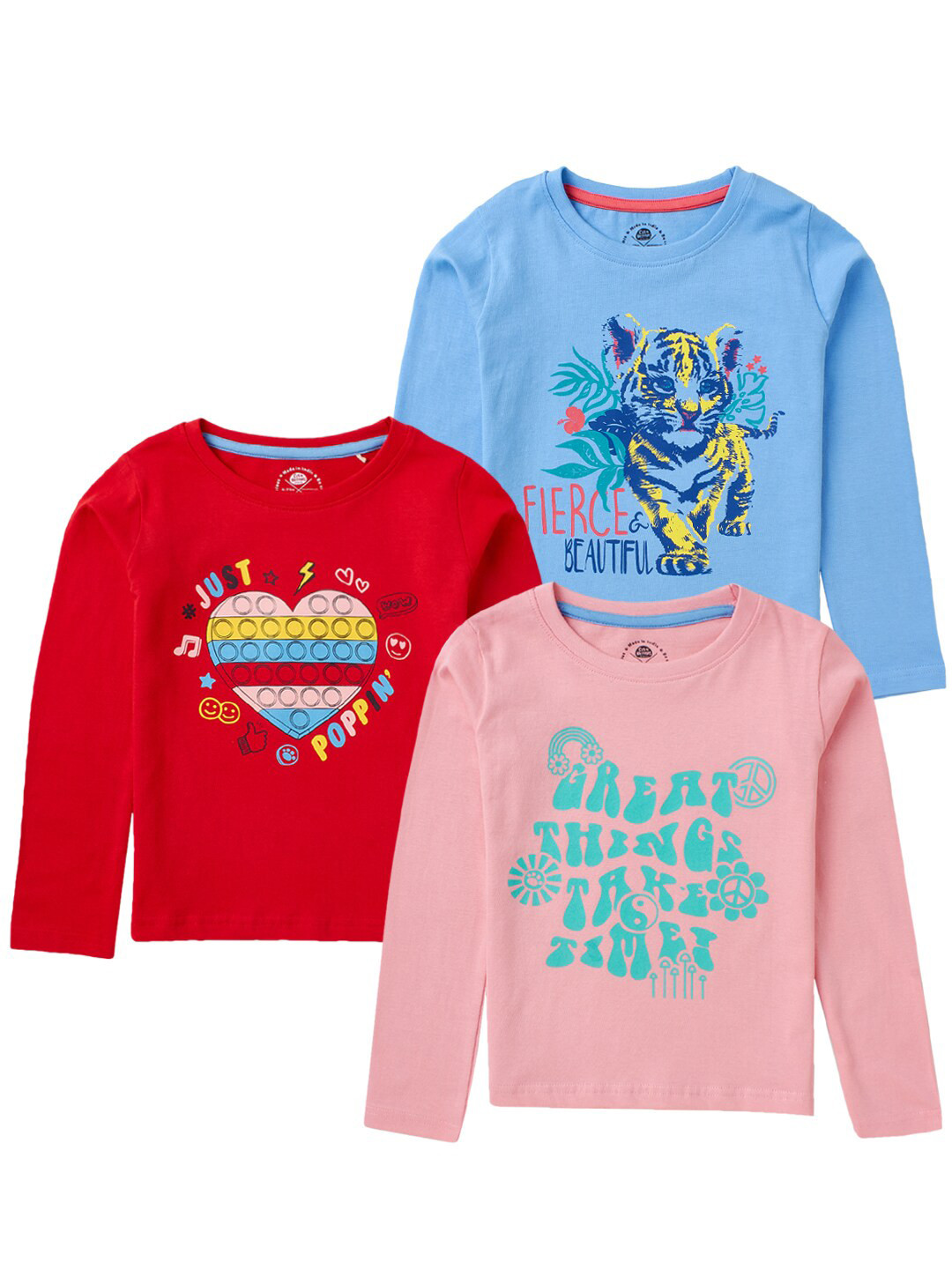 

Cub McPaws Girls Pack of 3 Printed T-shirt, Red