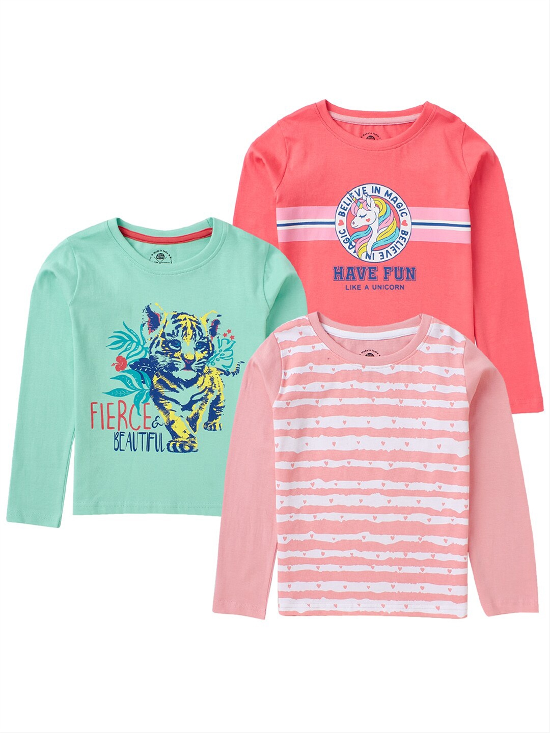 

Cub McPaws Girls Pack of 3 Printed T-shirt, Green
