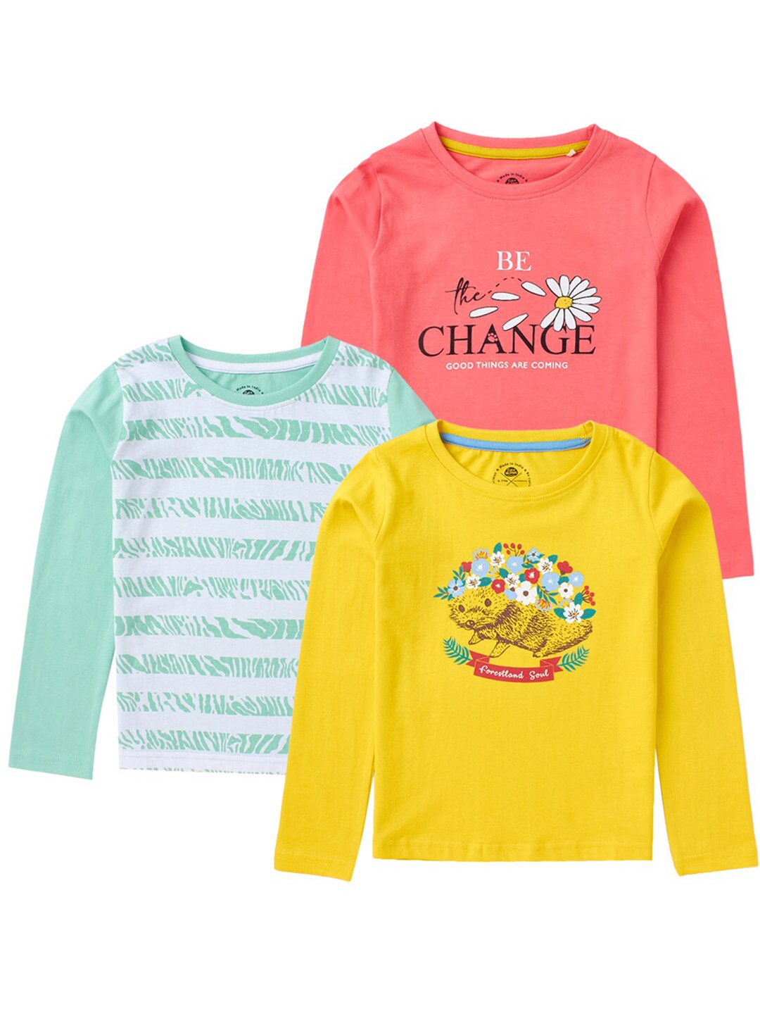 

Cub McPaws Girls Pack of 3 Printed T-shirt, Green