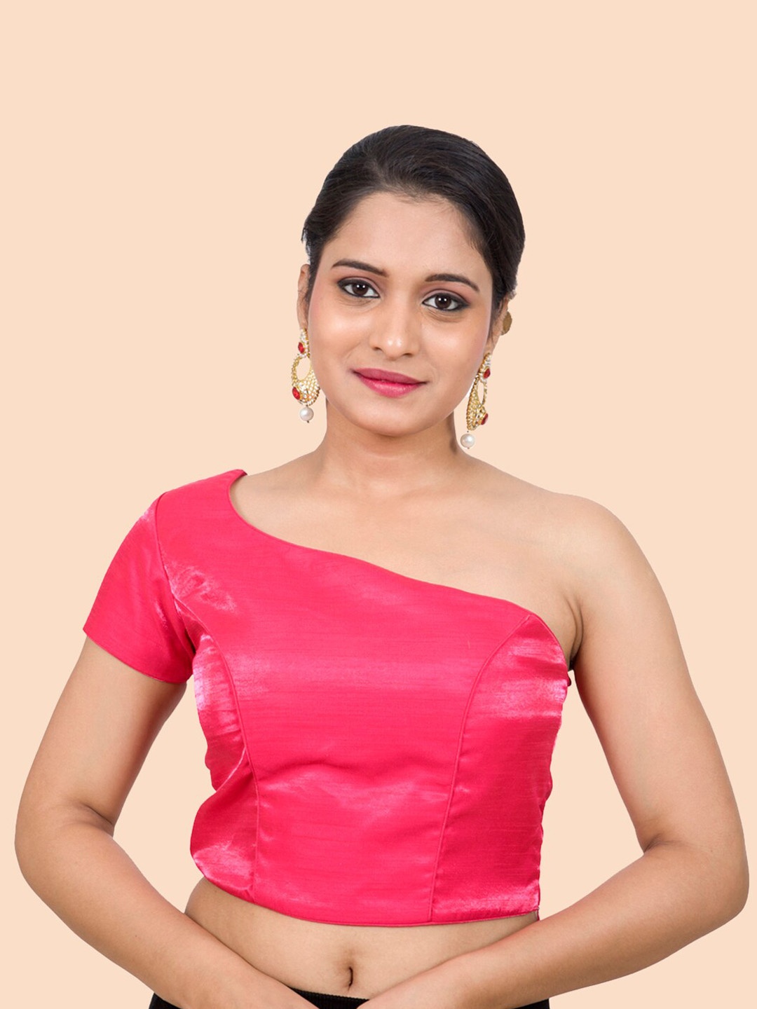 

Neckbook Pink Solid Princess Cut Padded Readymade Saree Blouse