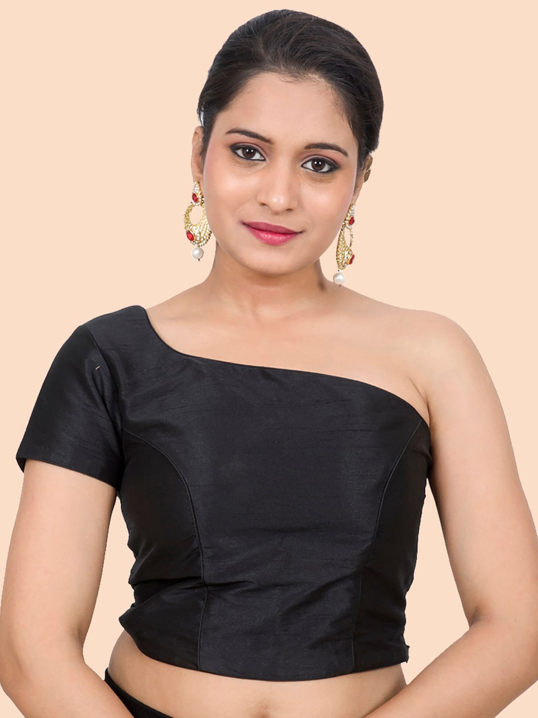 

Neckbook Black Solid Princess Cut One Shoulder Padded Readymade Saree Blouse