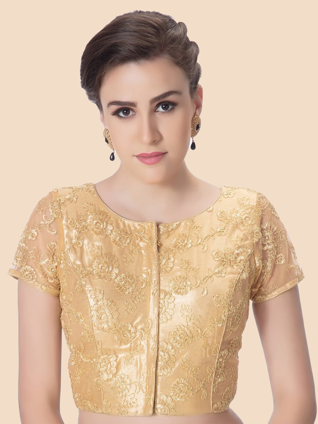 

Neckbook Gold-Toned Embroidered Padded Readymade Saree Blouse