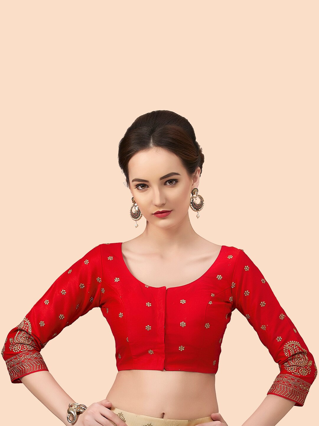 

neckbook Embroidered Saree Blouse, Red