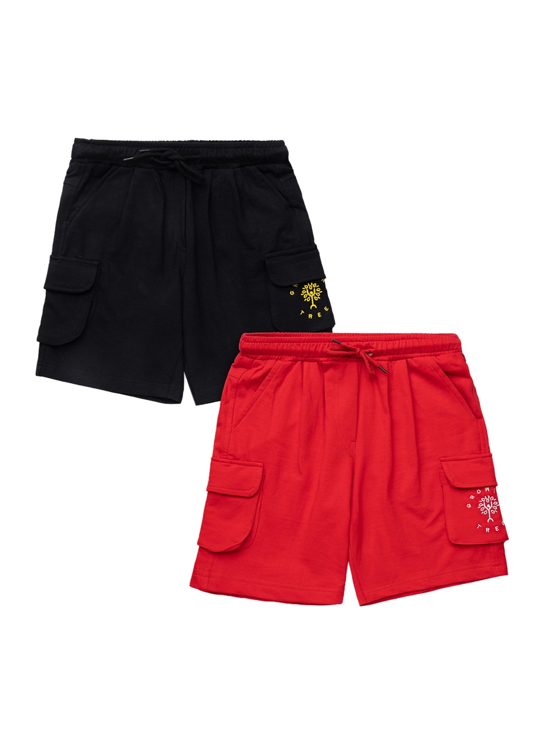 

Growing Tree Unisex Kids Pack of 2 Organic Cotton Antimicrobial Cargo Shorts, Red