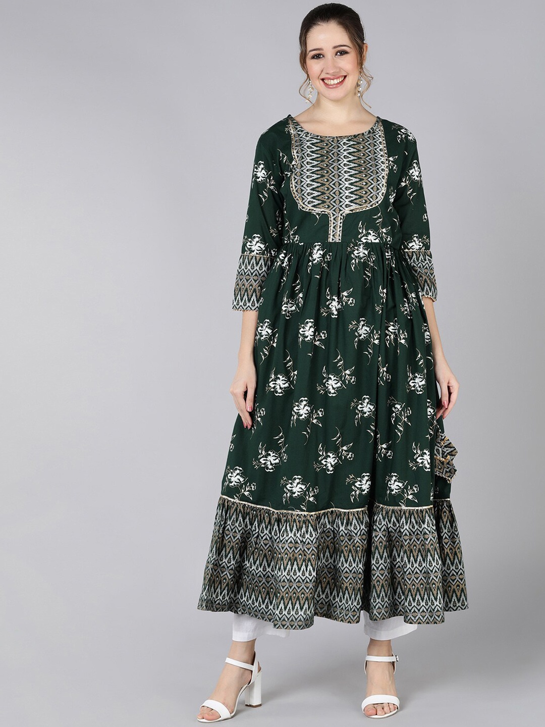 

Jaipur Folk Women Green Ethnic Motifs Printed Anarkali Kurta