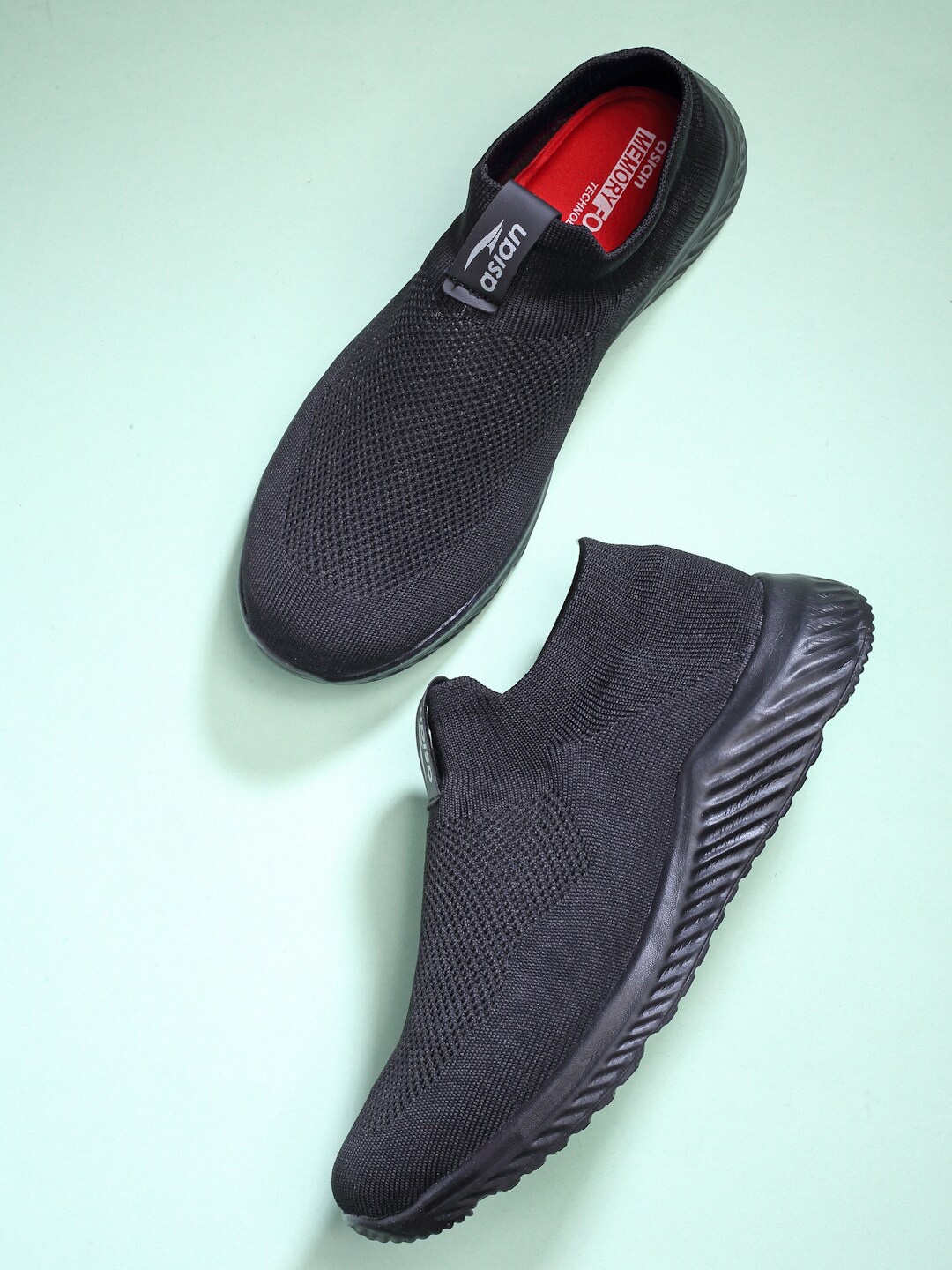 

ASIAN Men Black Woven Design Slip-On Sneakers