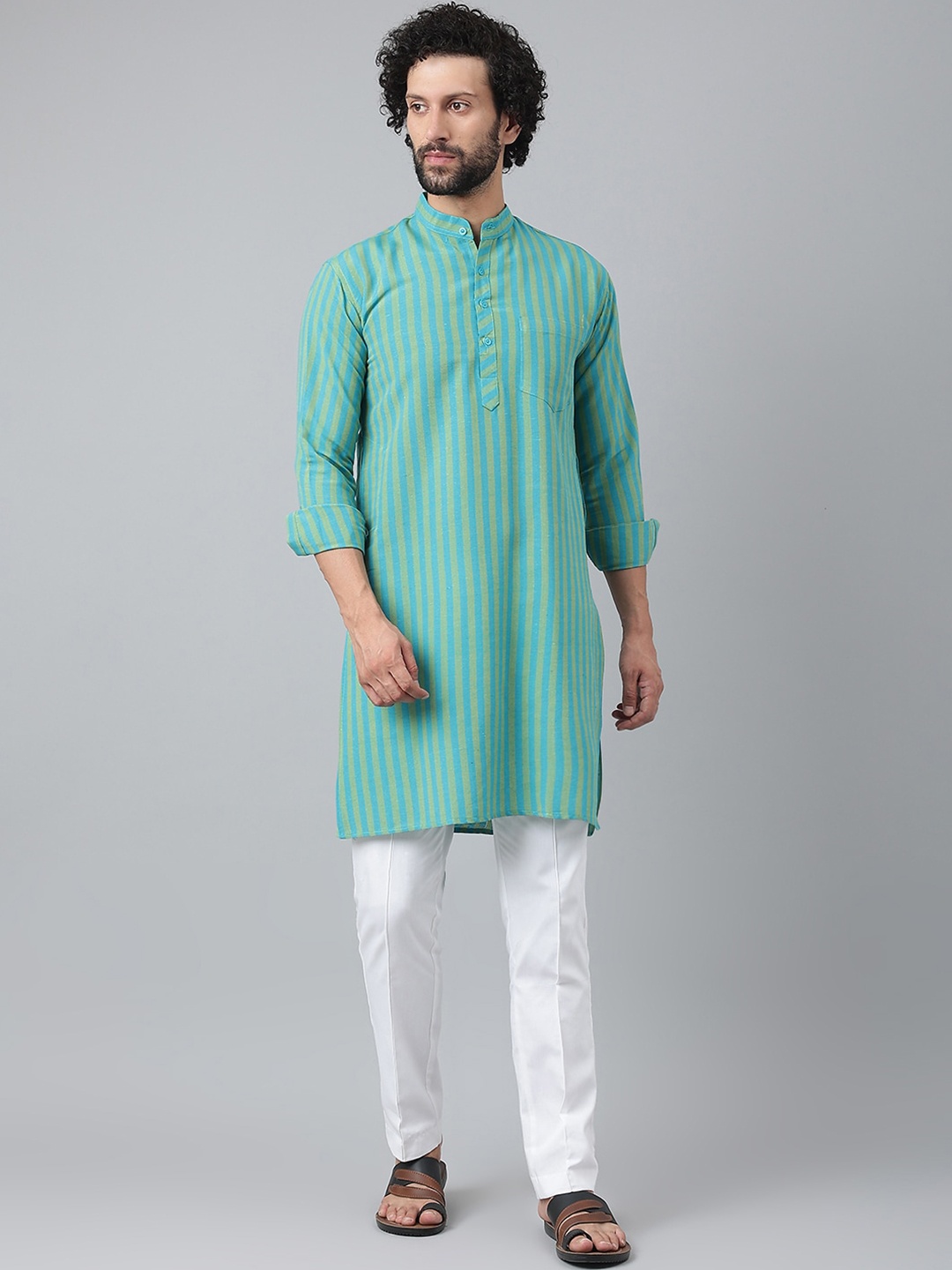 

RIAG Men Striped Kurta with Pyjamas, Blue