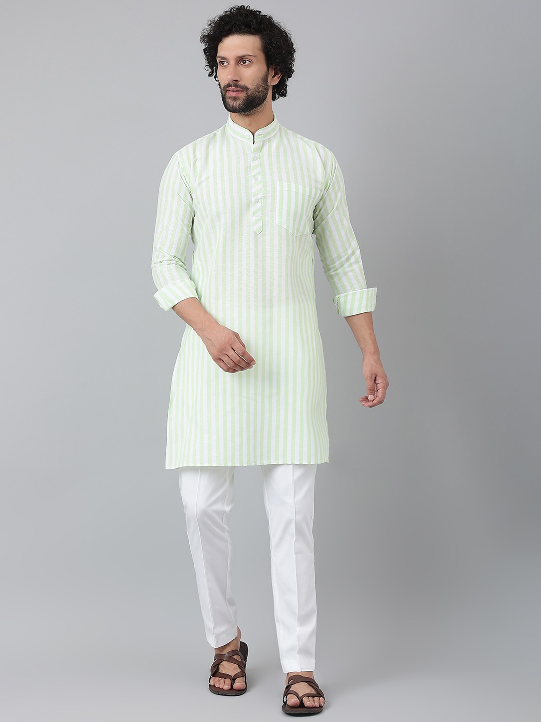 

RIAG Men Striped Kurta with Pyjama, Green