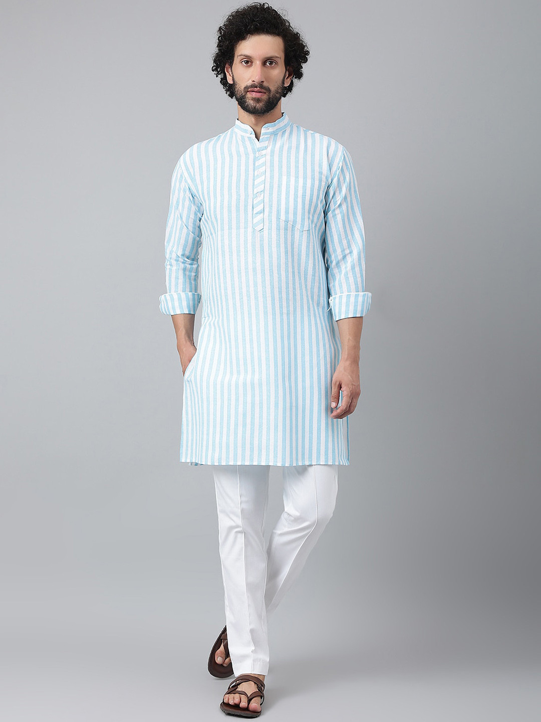 

RIAG Men Striped Kurta with Pyjamas, Blue