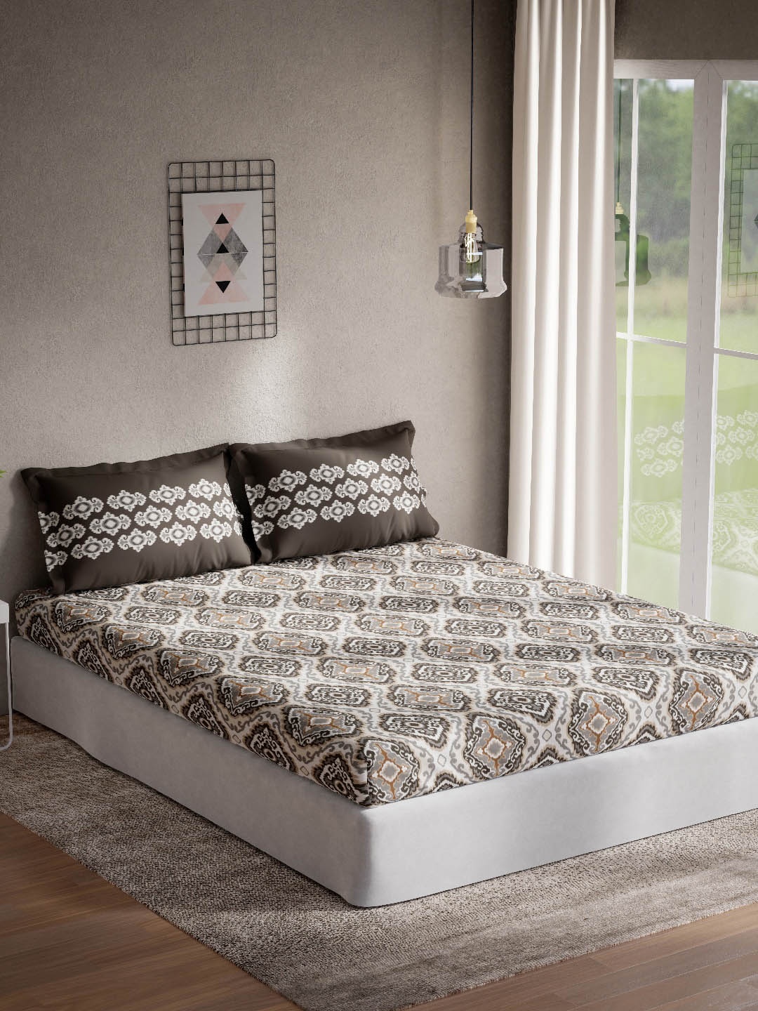 

DDecor Grey & White Ethnic Motifs 144 TC Queen Bedsheet with 2 Pillow Covers