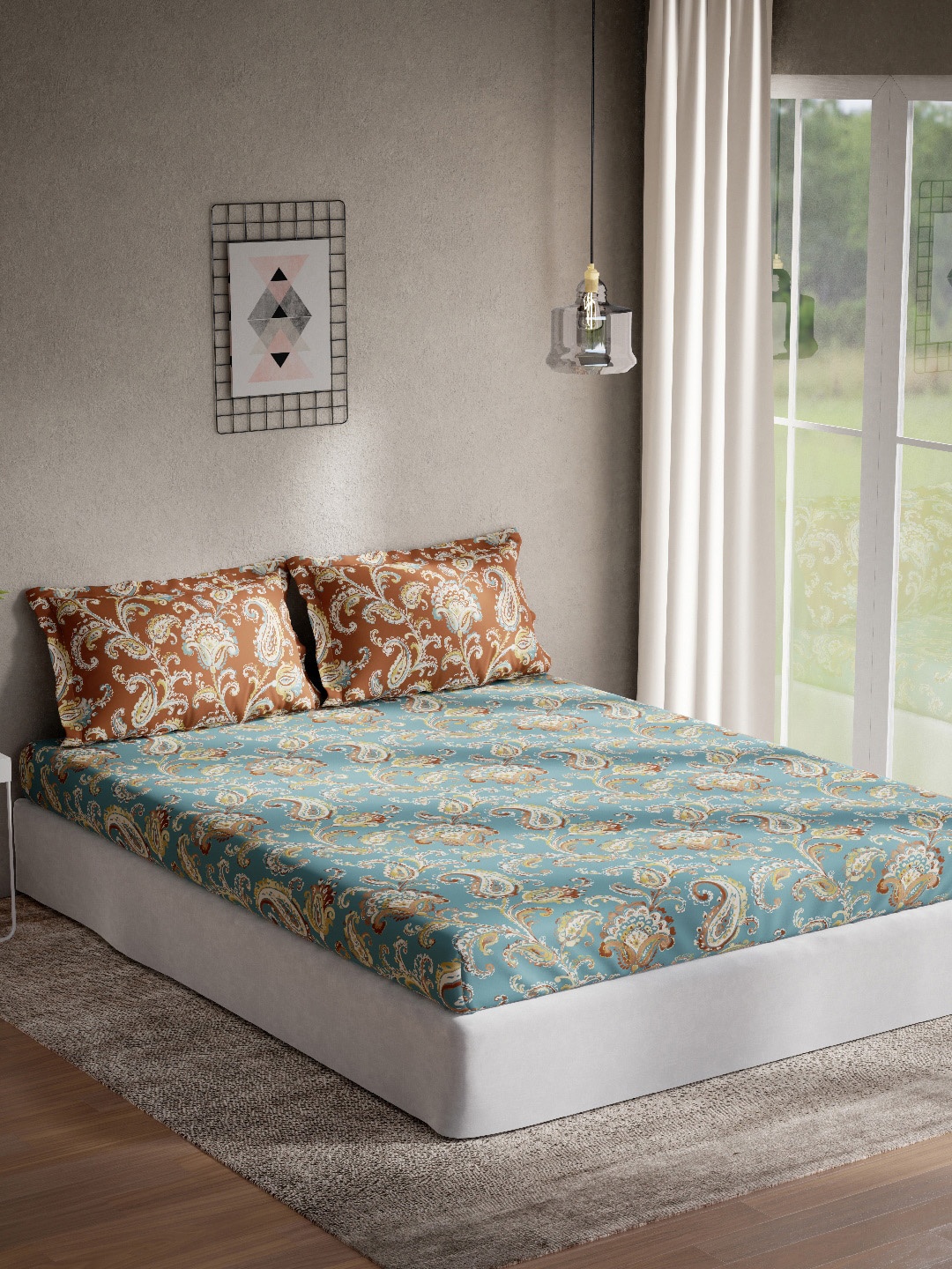 

DDecor Blue & Brown Floral 144 TC Queen Bedsheet with 2 Pillow Covers