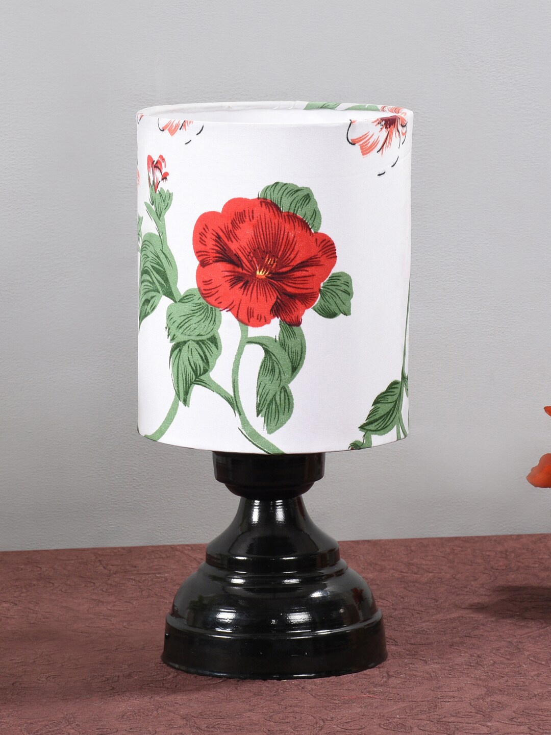 

foziq Black & White Printed Floral Cylindrical Metal Table Lamp