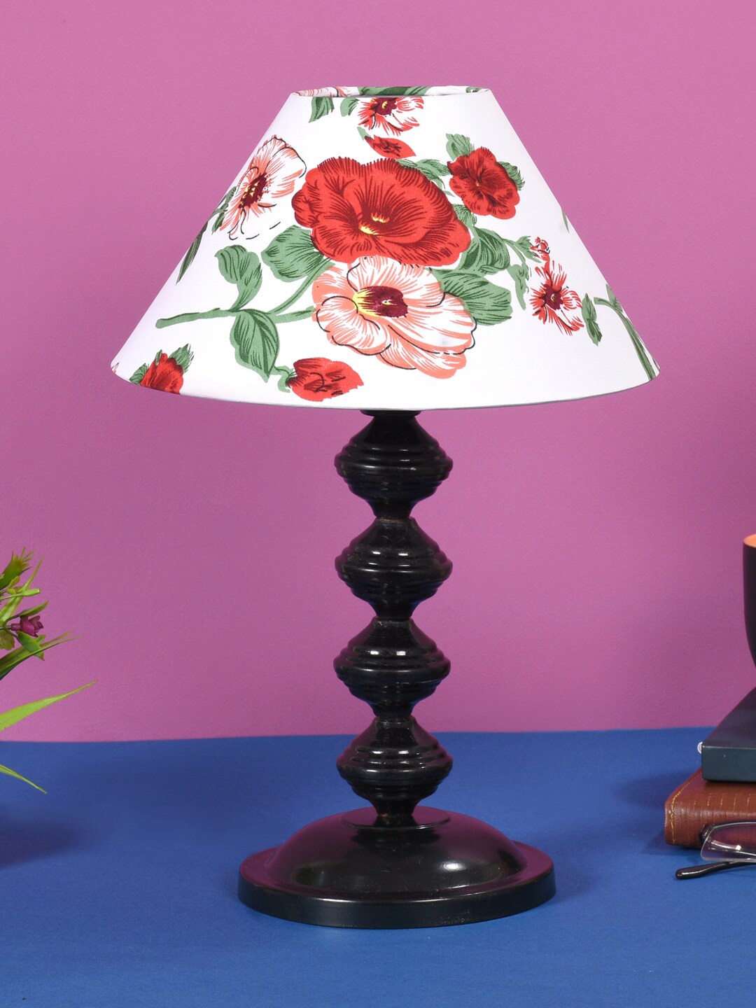 

foziq Black & White Printed Frustum Shape Floral Table Lamps With Shade