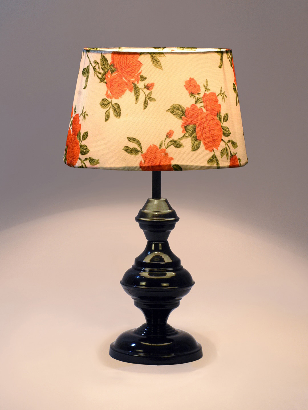 

foziq Black Printed Floral Frustum Shape Table Lamp