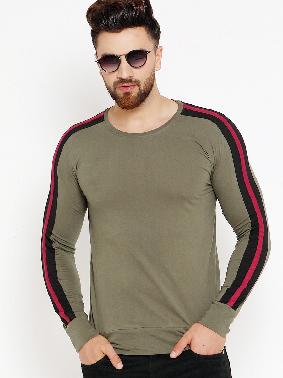 

GESPO Men Green Applique T-shirt with Mask